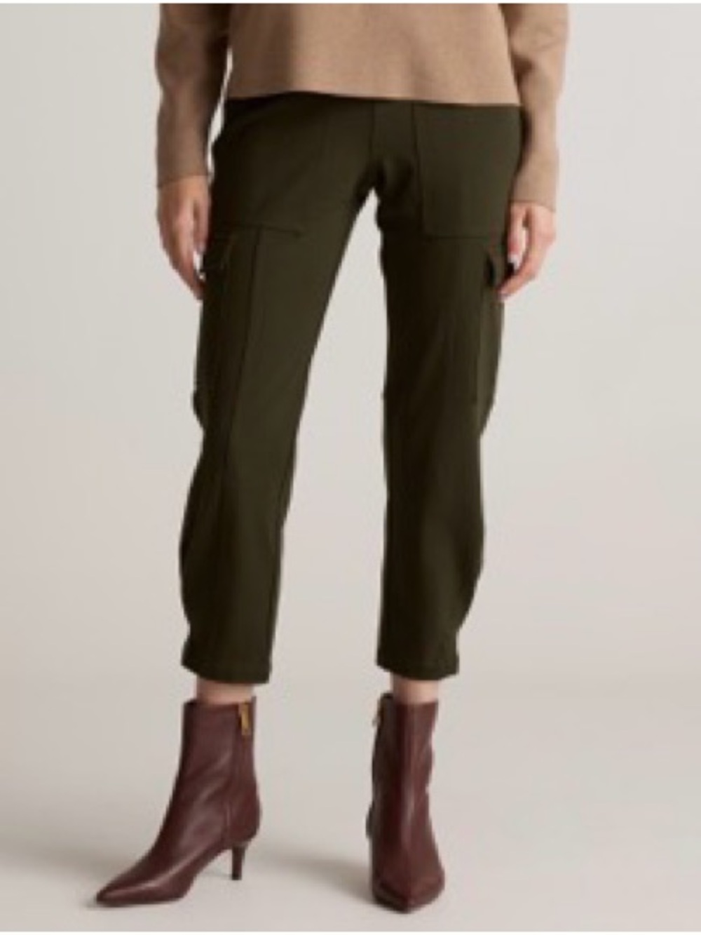 Quince Olive Cropped Cargo Trousers